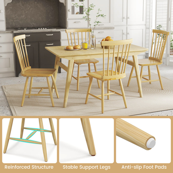 Set of 2 Armless Dining Chairs - Windsor Style, Ergonomic Spindle Backs, Natural Finish - Ideal for Comfortable Casual Dining