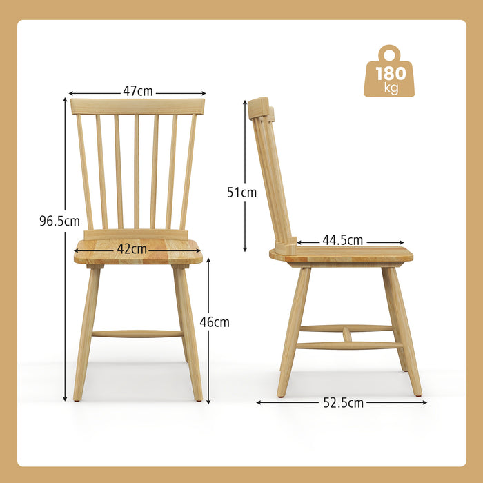 Set of 2 Armless Dining Chairs - Windsor Style, Ergonomic Spindle Backs, Natural Finish - Ideal for Comfortable Casual Dining