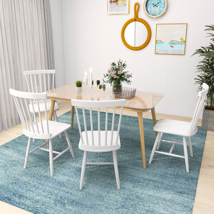 Set of 2 Armless Dining Chairs - Windsor Style, Ergonomic Spindle Backs, Natural Finish - Ideal for Comfortable Casual Dining