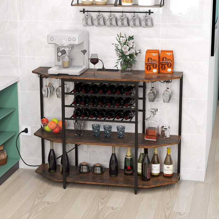 3-Tier Wine Bar Cabinet - Grey, Featuring Shelves and Glass Holders - Ideal Storage Solution for Wine Lovers