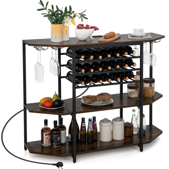 3-Tier Wine Bar Cabinet - Grey, Featuring Shelves and Glass Holders - Ideal Storage Solution for Wine Lovers