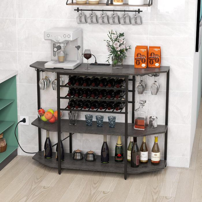 3-Tier Wine Bar Cabinet - Grey, Featuring Shelves and Glass Holders - Ideal Storage Solution for Wine Lovers