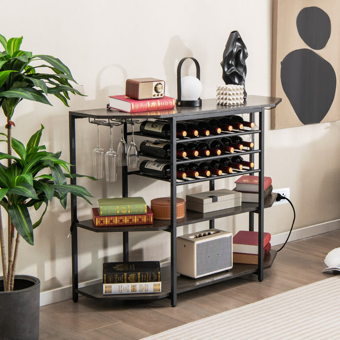 3-Tier Wine Bar Cabinet - Grey, Featuring Shelves and Glass Holders - Ideal Storage Solution for Wine Lovers