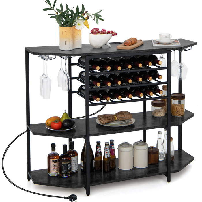 3-Tier Wine Bar Cabinet - Grey, Featuring Shelves and Glass Holders - Ideal Storage Solution for Wine Lovers