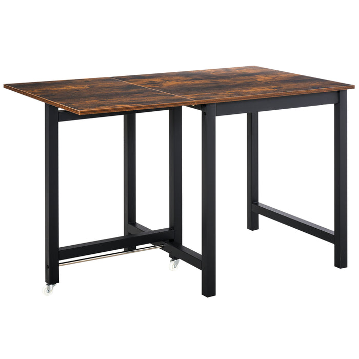 Foldable Dining Table with Drop Leaf - Multifunctional Console Writing Desk for Small Spaces - Ideal for Kitchen and Dining Room with Rustic Brown Finish