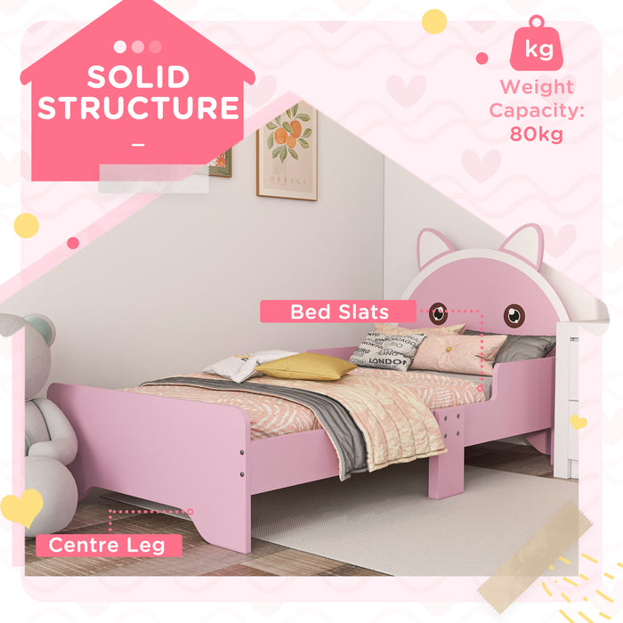 Kids Cat Design Toddler Bed - Sturdy Bedroom Furniture with Guardrails, 143cm Length, Fits 3-6 Year Olds - Adorable Pink Cat Themed Bed for Children