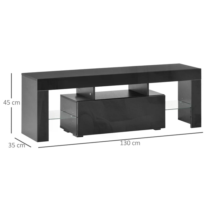 Modern High Gloss TV Stand Cabinet - LED RGB Lighting, Remote Control, Storage Drawer & Shelf - Fits 43", 50", 55" Televisions, Stylish Media Console Table