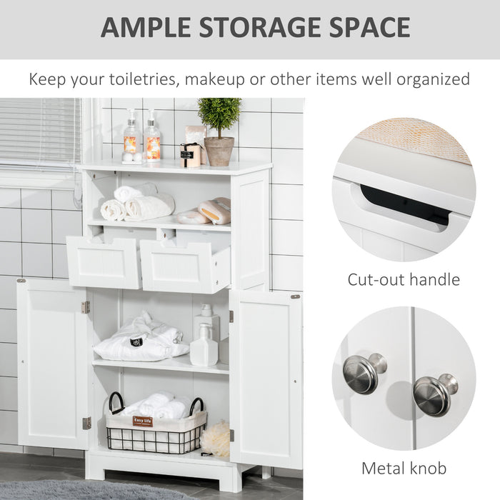 Freestanding Bathroom Cabinet with Adjustable Shelves - Slim Storage Cupboard Organizer with 2 Drawers - Ideal for Small Spaces and Clutter Reduction in White