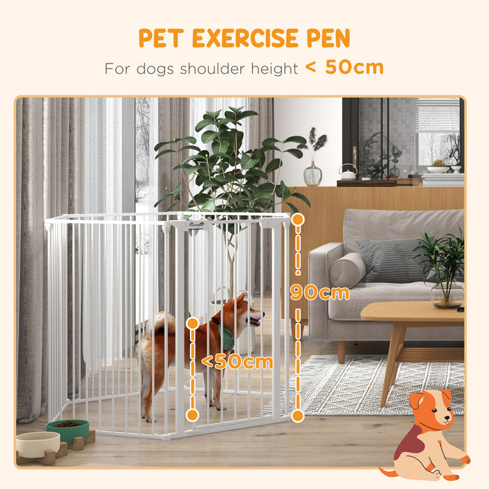 Foldable Metal Pet Playpen for Dogs and Rabbits - Indoor/Outdoor Dog Pen with Door, 90cm H x 123cm L x 102cm W, White - Secure Enclosure for Pets' Play and Exercise