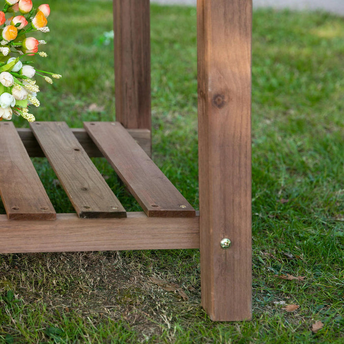 Wooden Plant Stand and Planter - Elevated Outdoor Raised Garden Bed with Lower Shelf - Ideal for Flowers and Herb Cultivation, 123x54x74 cm