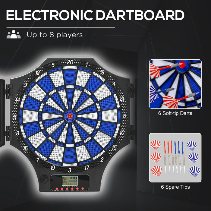 Electronic Dartboard with Cabinet and LCD Display - 31 Game Variations for 8 Players, Includes 6 Soft Tip Darts and Spare Tips - Fun Home Entertainment & Competitive Play