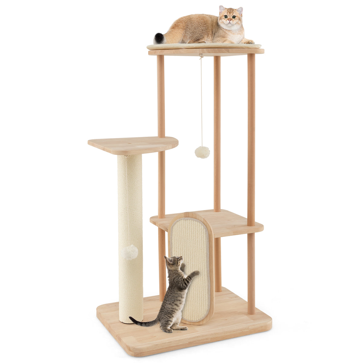 Modern Wood Cat Tree - Multi-Level Design with Scratching Board and Post - Perfect for Active Cats Looking for Play and Rest Spaces