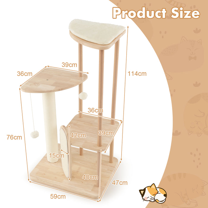 Modern Wood Cat Tree - Multi-Level Design with Scratching Board and Post - Perfect for Active Cats Looking for Play and Rest Spaces