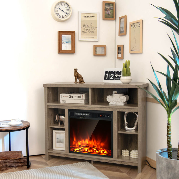 Wood Corner - Universal TV Stand with Adjustable Shelves and Storage Cabinets in Black - Ideal for Maximizing Corner Space and Organizing Entertainment Equipment