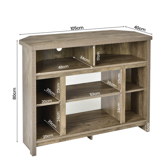 Wood Corner - Universal TV Stand with Adjustable Shelves and Storage Cabinets in Black - Ideal for Maximizing Corner Space and Organizing Entertainment Equipment