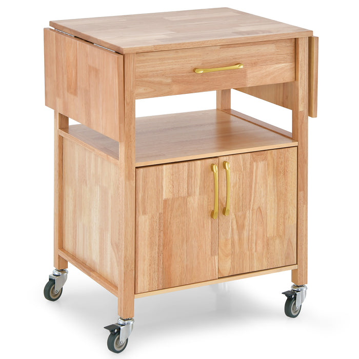 Wood Drop-Leaf - Versatile Kitchen Cart with Open Shelf, Drawer, and Locking Casters - Ideal Portable Storage Solution for Cooking Essentials