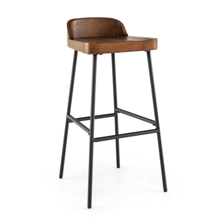 Wooden Chic Low Back Bar Stool - With Sturdy Metal Legs in Walnut Finish - Perfect Seating Solution for Home Bar or Kitchen Counter-Top