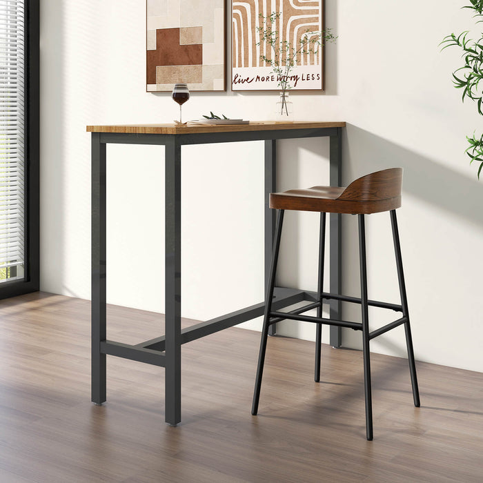 Wooden Chic Low Back Bar Stool - With Sturdy Metal Legs in Walnut Finish - Perfect Seating Solution for Home Bar or Kitchen Counter-Top