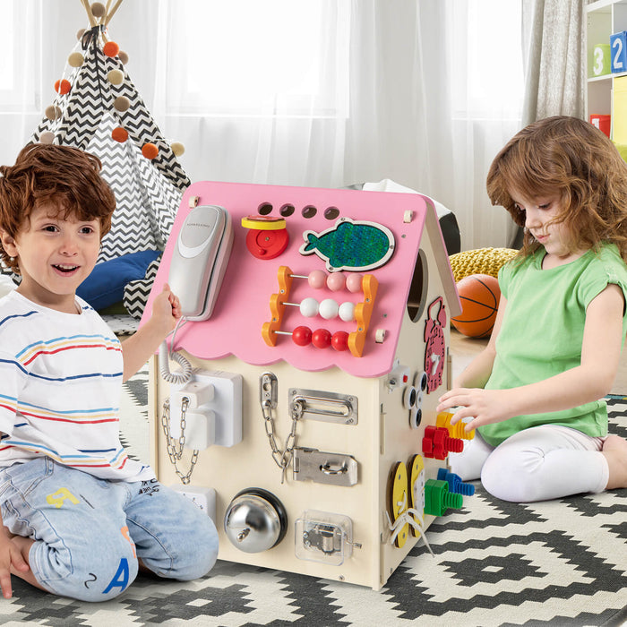 Wooden Busy House Toy - Toddler Learning Toy with Music Box - Ideal for Early Childhood Education and Music Appreciation