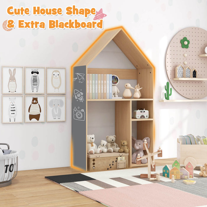 House-Shaped Wooden Kids Table and Chair Set - Grey with Blackboard Feature - Ideal for Creative Play and Learning Activities
