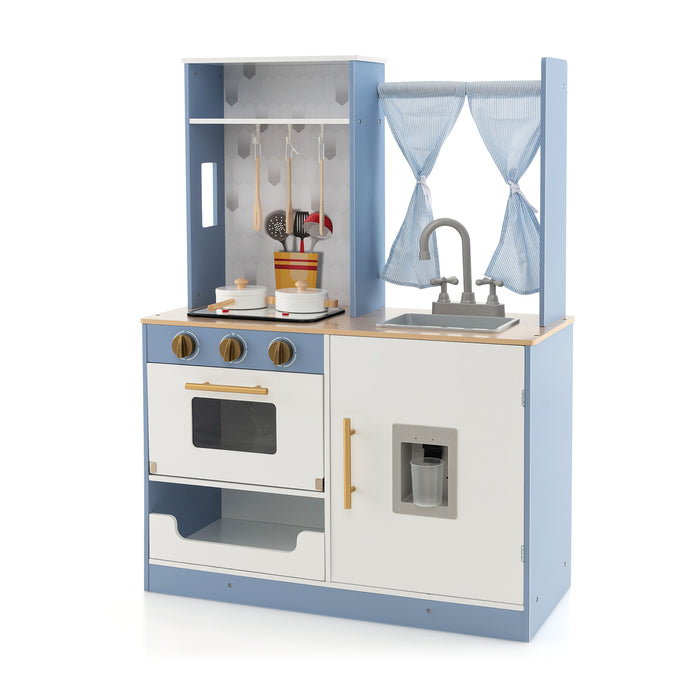 KidKraft Grand Gourmet - Blue Wooden Kitchen Playset with Cookware & Storage - Ideal for Imaginative and Creative Play for Kids