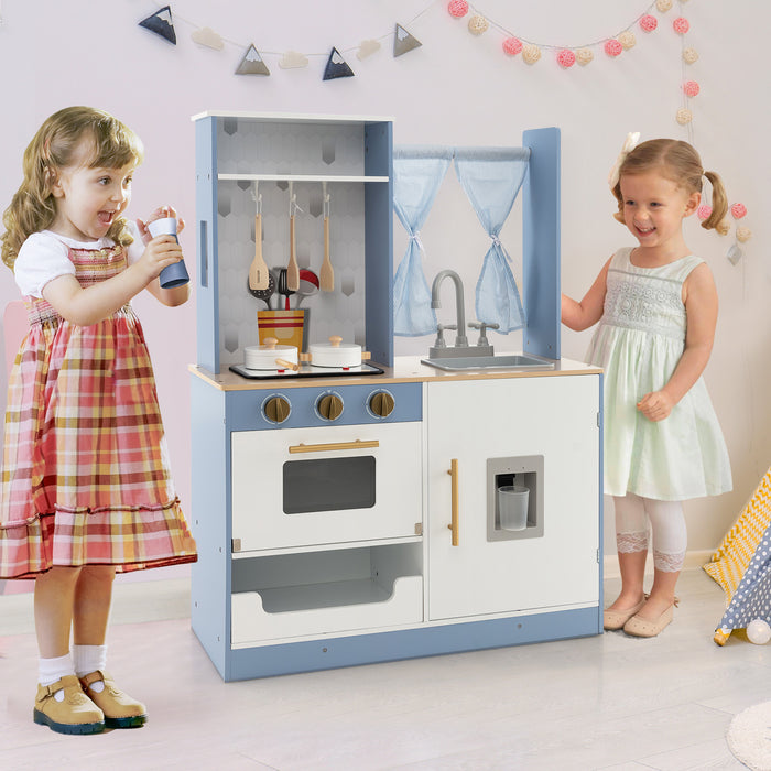 KidKraft Grand Gourmet - Blue Wooden Kitchen Playset with Cookware & Storage - Ideal for Imaginative and Creative Play for Kids