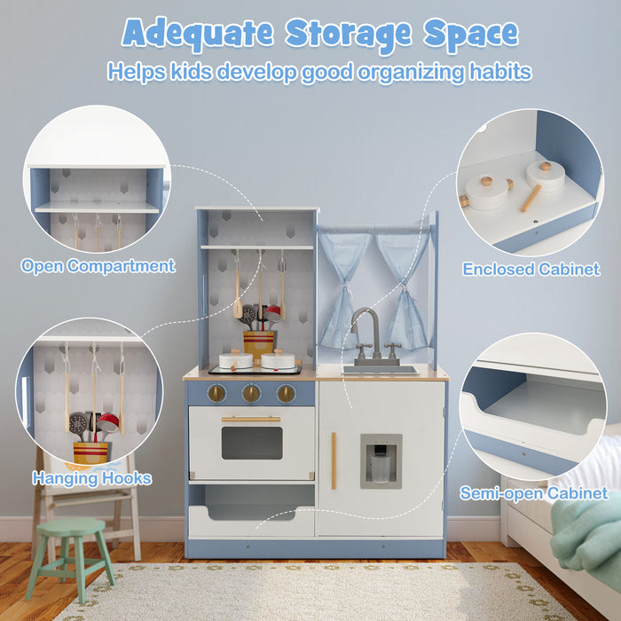 KidKraft Grand Gourmet - Blue Wooden Kitchen Playset with Cookware & Storage - Ideal for Imaginative and Creative Play for Kids