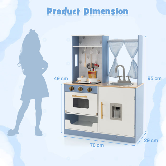 KidKraft Grand Gourmet - Blue Wooden Kitchen Playset with Cookware & Storage - Ideal for Imaginative and Creative Play for Kids