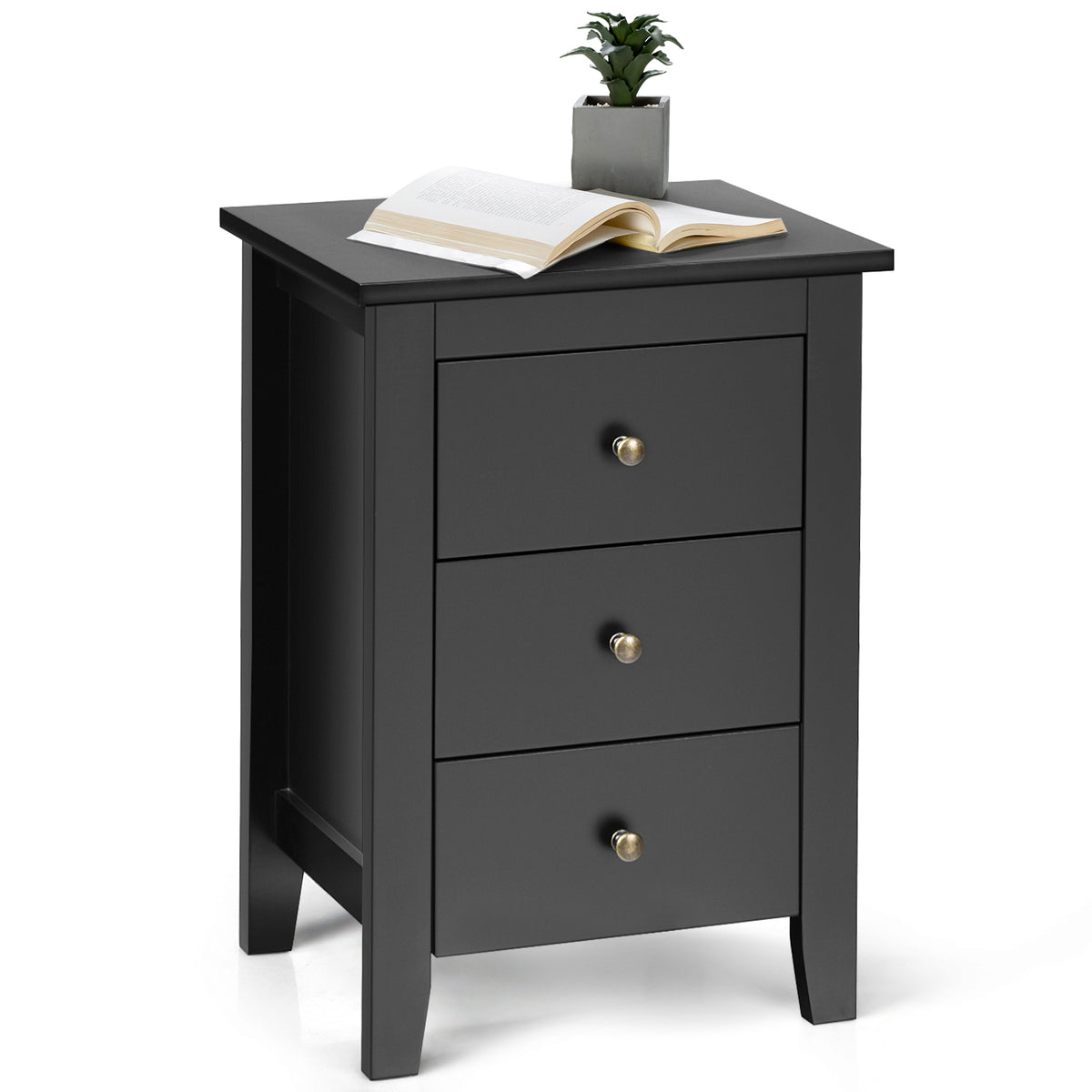Sturdy Wooden Nightstand - Featuring 3 Spacious Drawers and a Stable Structure in Elegant Black - Perfect Bedroom Storage Solution for Every Home