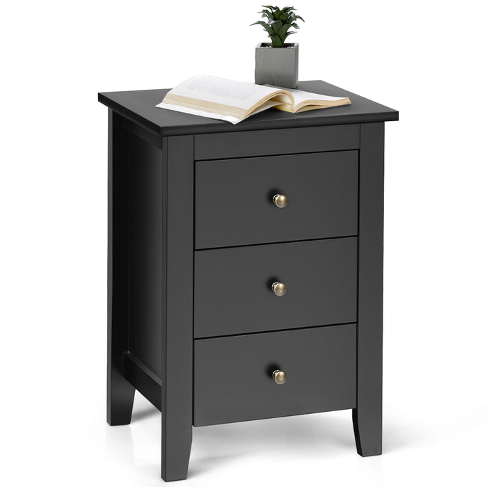 Sturdy Wooden Nightstand - Featuring 3 Spacious Drawers and a Stable Structure in Elegant Black - Perfect Bedroom Storage Solution for Every Home