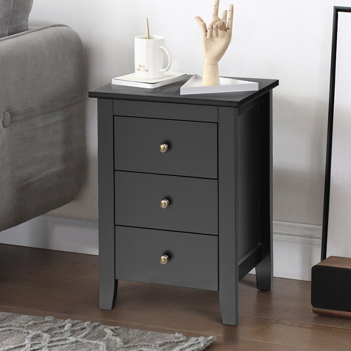 Sturdy Wooden Nightstand - Featuring 3 Spacious Drawers and a Stable Structure in Elegant Black - Perfect Bedroom Storage Solution for Every Home
