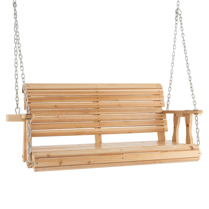 Wooden Porch Swing - 149cm, Outdoor Hanging Bench with Cup Holders - Ideal for Relaxing on Your Patio or Deck