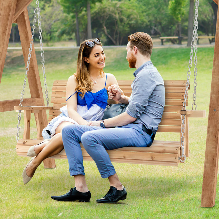 Wooden Porch Swing - 149cm, Outdoor Hanging Bench with Cup Holders - Ideal for Relaxing on Your Patio or Deck