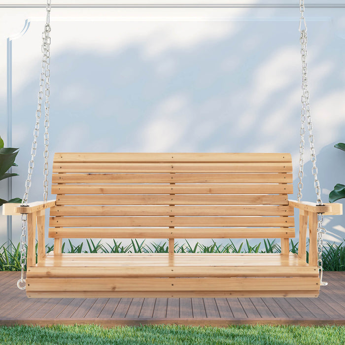 Wooden Porch Swing - 149cm, Outdoor Hanging Bench with Cup Holders - Ideal for Relaxing on Your Patio or Deck