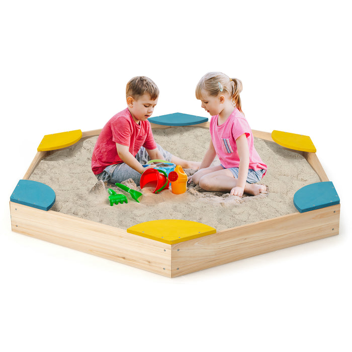 KidKraft Beachfront Playset - Wooden Sandbox with 6 Built-in Fan-Shaped Seats and Bottomless Structure - Ideal Outdoor Play for Child Interaction and Sensory Play