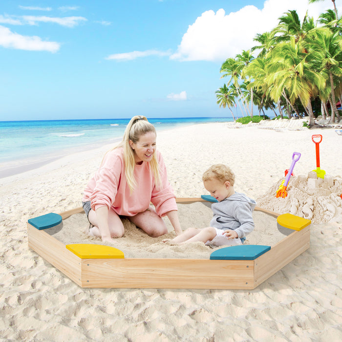KidKraft Beachfront Playset - Wooden Sandbox with 6 Built-in Fan-Shaped Seats and Bottomless Structure - Ideal Outdoor Play for Child Interaction and Sensory Play