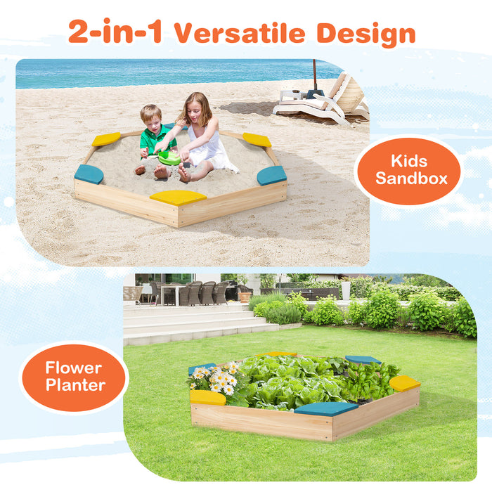 KidKraft Beachfront Playset - Wooden Sandbox with 6 Built-in Fan-Shaped Seats and Bottomless Structure - Ideal Outdoor Play for Child Interaction and Sensory Play