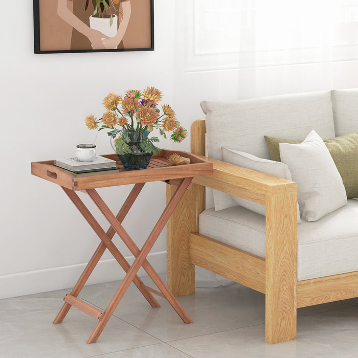 Wooden Side Table Frame-C - Slatted Tabletop, Sturdy X-shaped Structure - Ideal for Home and Office Spaces Needing Extra Storage and Surface Space