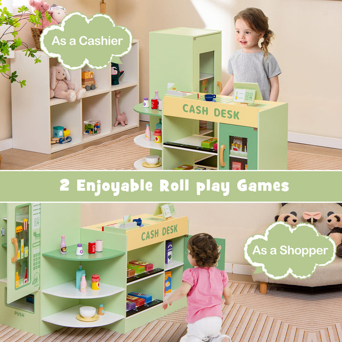Play Supermarket - Children's Wooden Supermarket Grocery Store Play Set in Green - Ideal for Imaginative Role-Play and Learning Skills Development