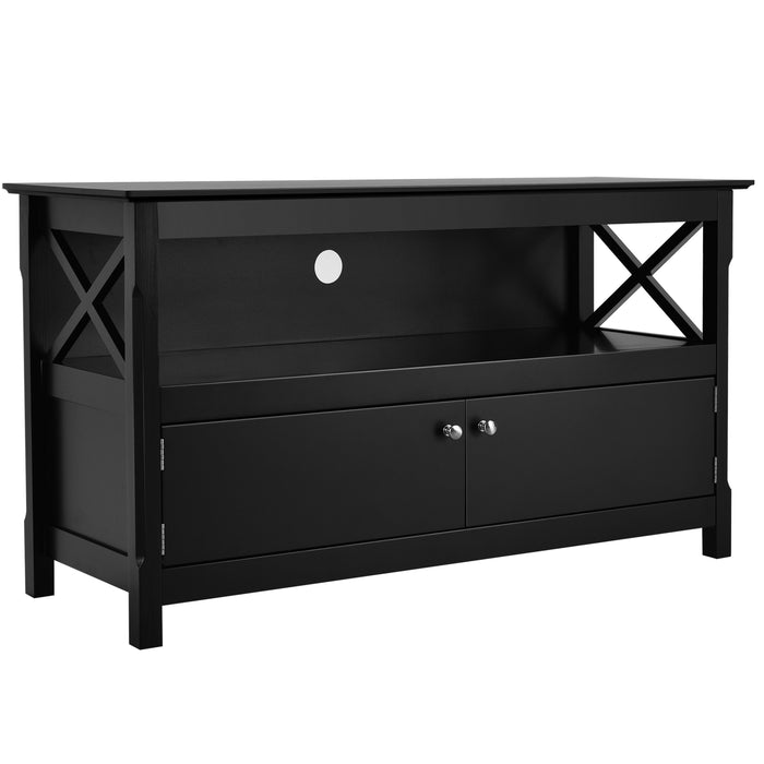 TV Stand Wood Material - Suitable for Television up to 50 Inches, Black Finish - Ideal for Home Entertainment System Placement
