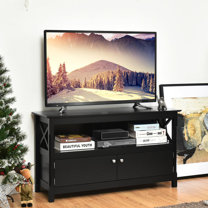 TV Stand Wood Material - Suitable for Television up to 50 Inches, Black Finish - Ideal for Home Entertainment System Placement