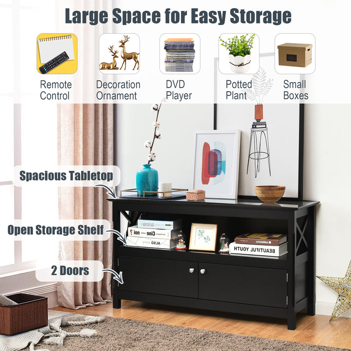 TV Stand Wood Material - Suitable for Television up to 50 Inches, Black Finish - Ideal for Home Entertainment System Placement