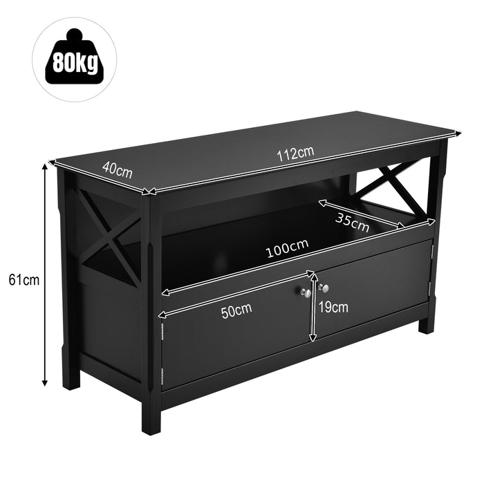 TV Stand Wood Material - Suitable for Television up to 50 Inches, Black Finish - Ideal for Home Entertainment System Placement