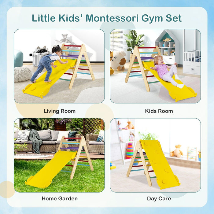 Wooden Triangle Ladder Set - Climbing Set with 2-in-1 Reversible Ramp, Multicolor - Encourages Physical Activity and Development for Kids
