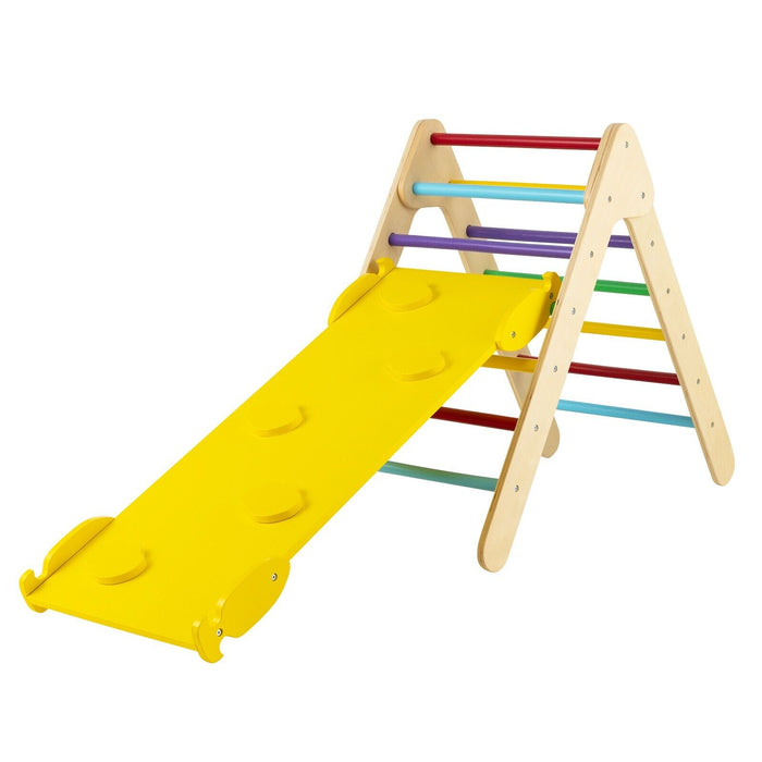 Wooden Triangle Ladder Set - Climbing Set with 2-in-1 Reversible Ramp, Multicolor - Encourages Physical Activity and Development for Kids