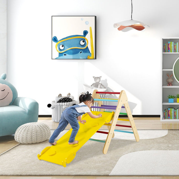 Wooden Triangle Ladder Set - Climbing Set with 2-in-1 Reversible Ramp, Multicolor - Encourages Physical Activity and Development for Kids
