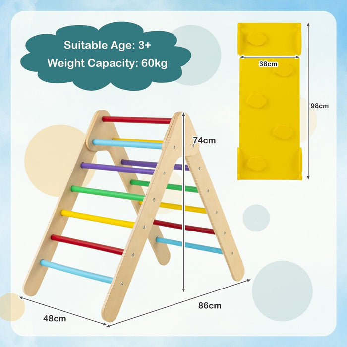 Wooden Triangle Ladder Set - Climbing Set with 2-in-1 Reversible Ramp, Multicolor - Encourages Physical Activity and Development for Kids