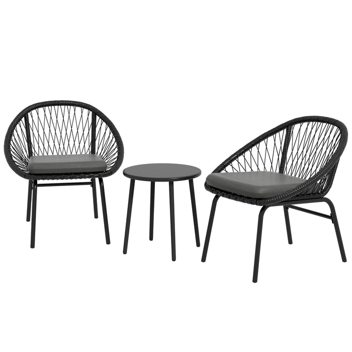 3 Piece PE Rattan Garden Bistro Set - Includes Round Metal Coffee Table and 2 Cushioned Armchairs - Ideal for Patio, Balcony & Outdoor Relaxation