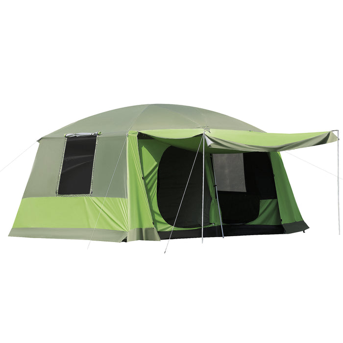 8-Person Double Room Dome Tent with Porch - Mesh Windows, Zipped Doors, and Lamp Hook for Camping - Ideal Shelter for Families and Group Backpacking Adventures