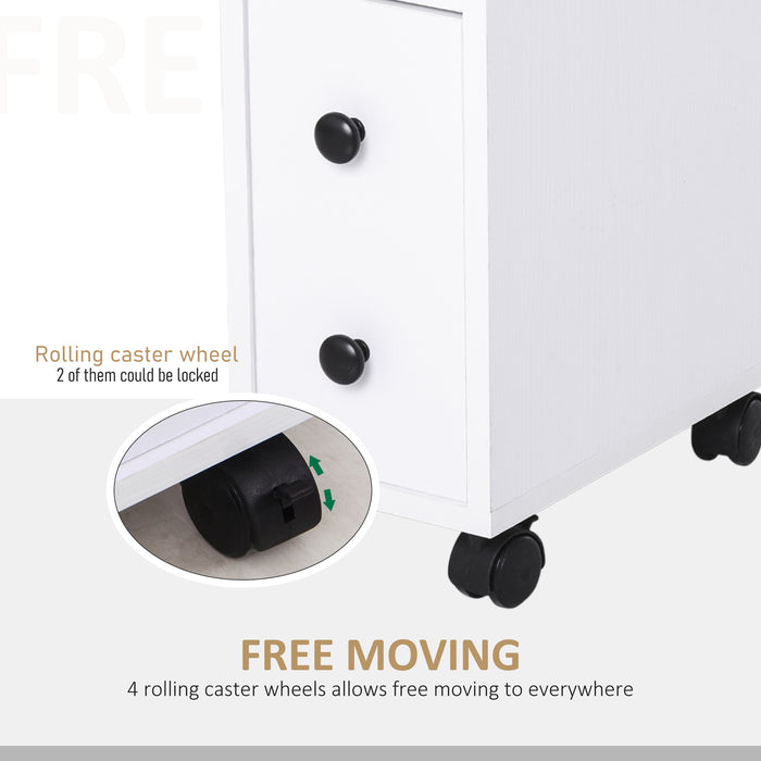 Slimline Freestanding Storage Cabinet - 2 Drawers, Open Shelving, Wheels, and Handles - Space-Saving Organizer for Bathroom or Home Office